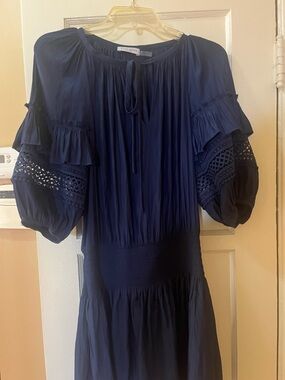 Ramy Brook Navy Boho Peasant mini Dress, Size Medium